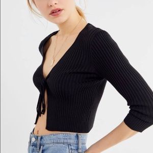 Noor Ribbed Tie-Front Cardigan
